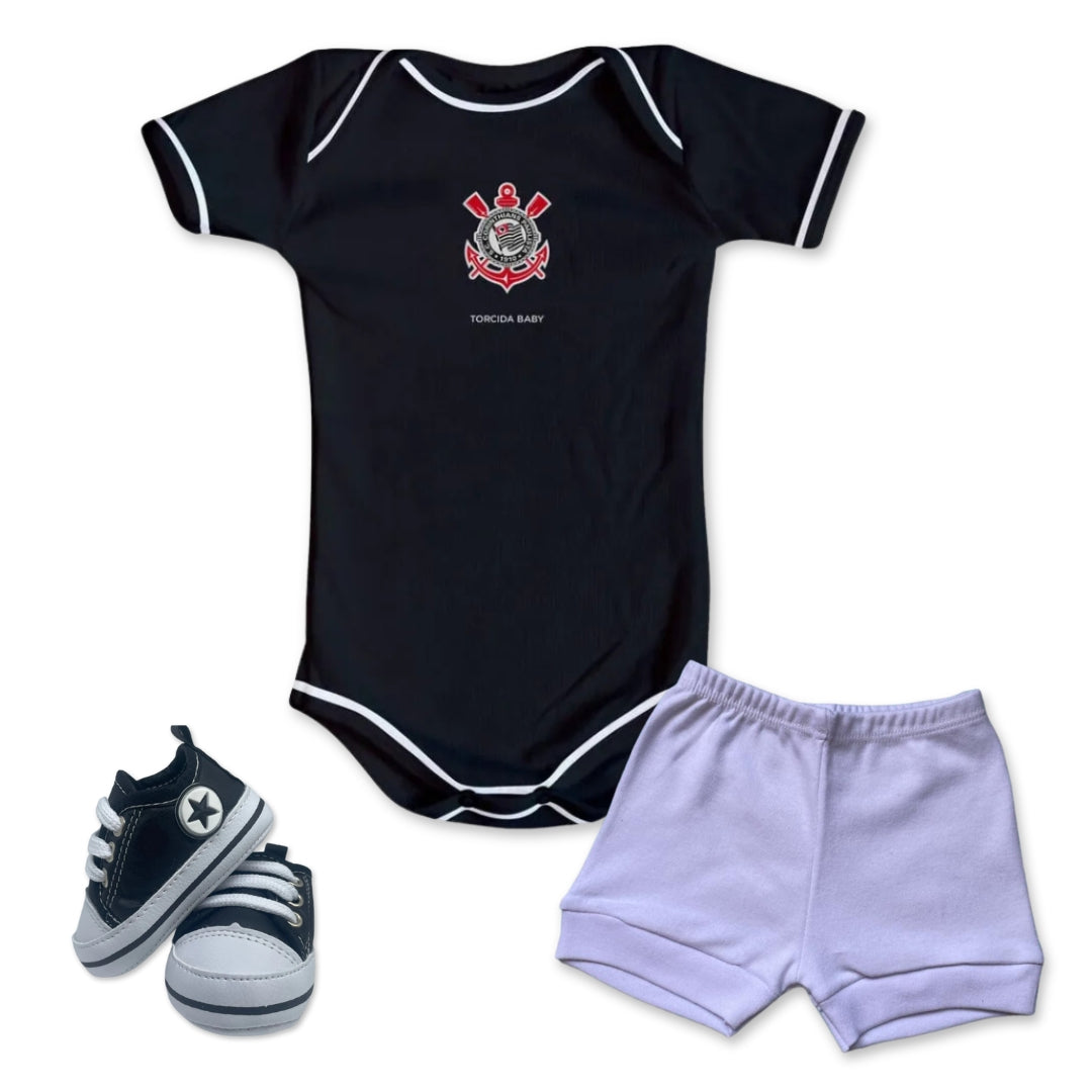 Conjunto SCCP Preto com Body, Tênis e Shorts/Calça