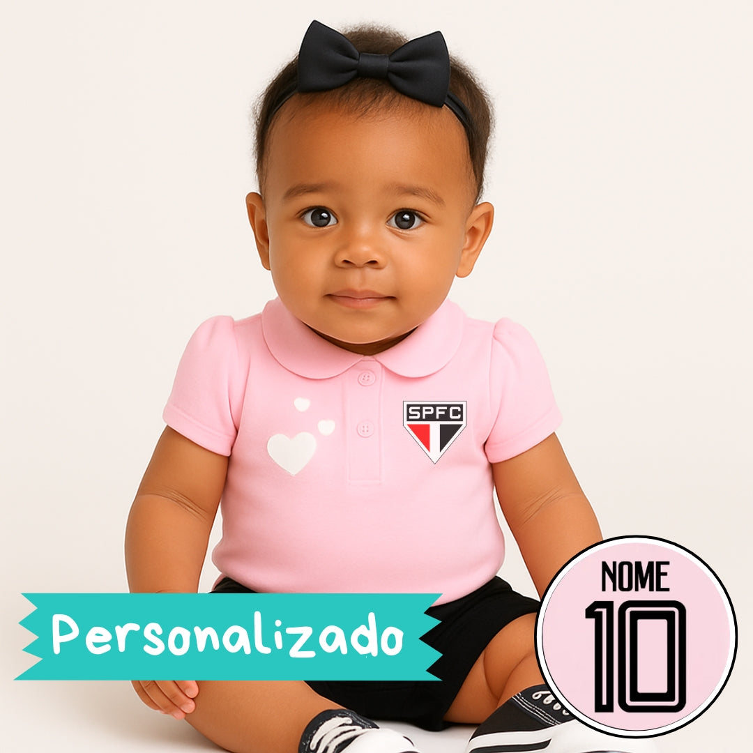 Kit Luxo Body Rosa SPFC Com Tênis, Shorts/Calça e Laço