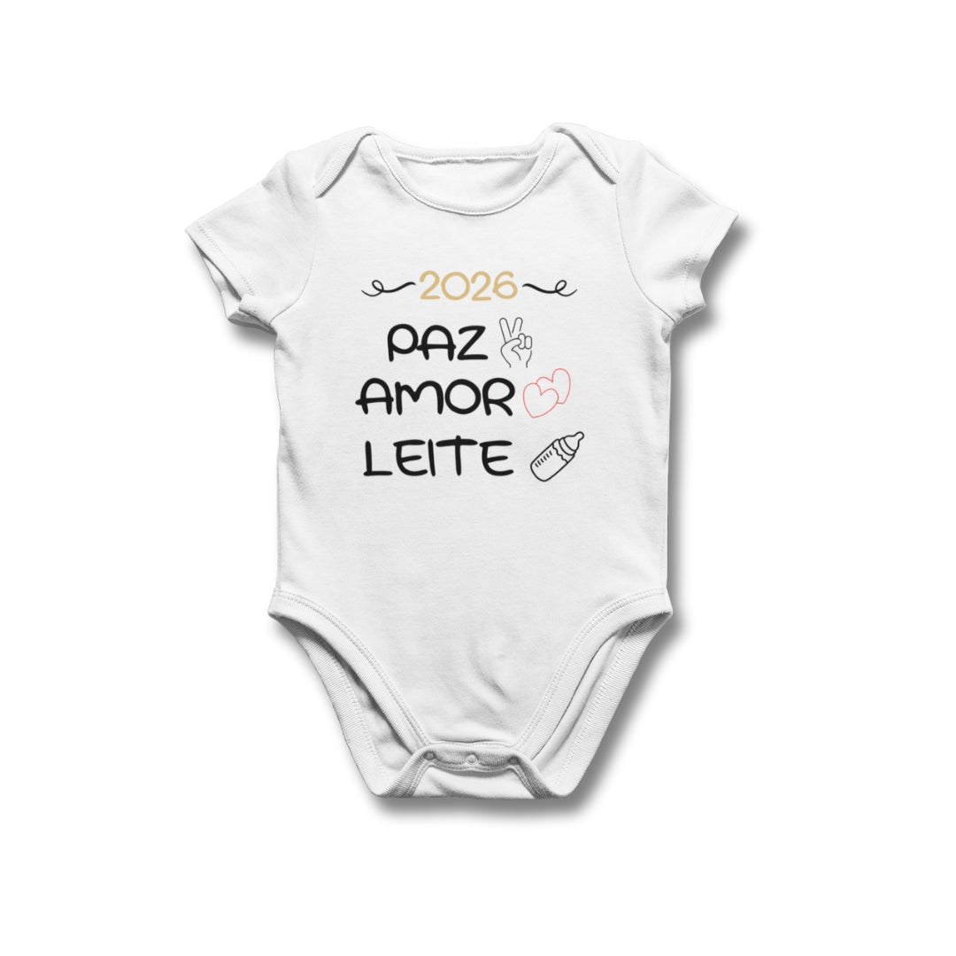 Conjunto Camiseta e Body de Bebê - Paz, Amor e Chopp/ Leite