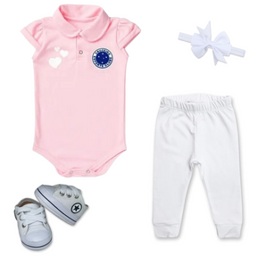 Kit Luxo Body Rosa Cruzeiro Com Tênis, Shorts/Calça e Laço